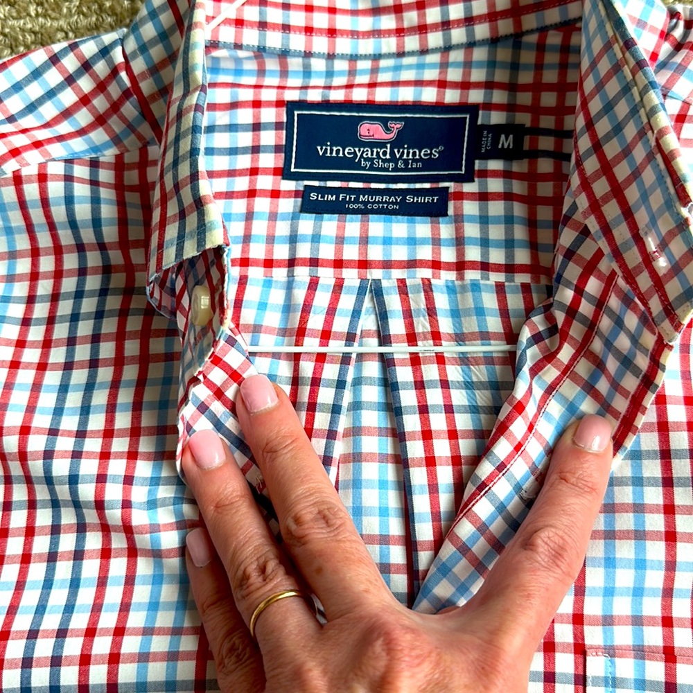 Vineyard Vines slim fit Murray button down shirt red, white and blue plaid